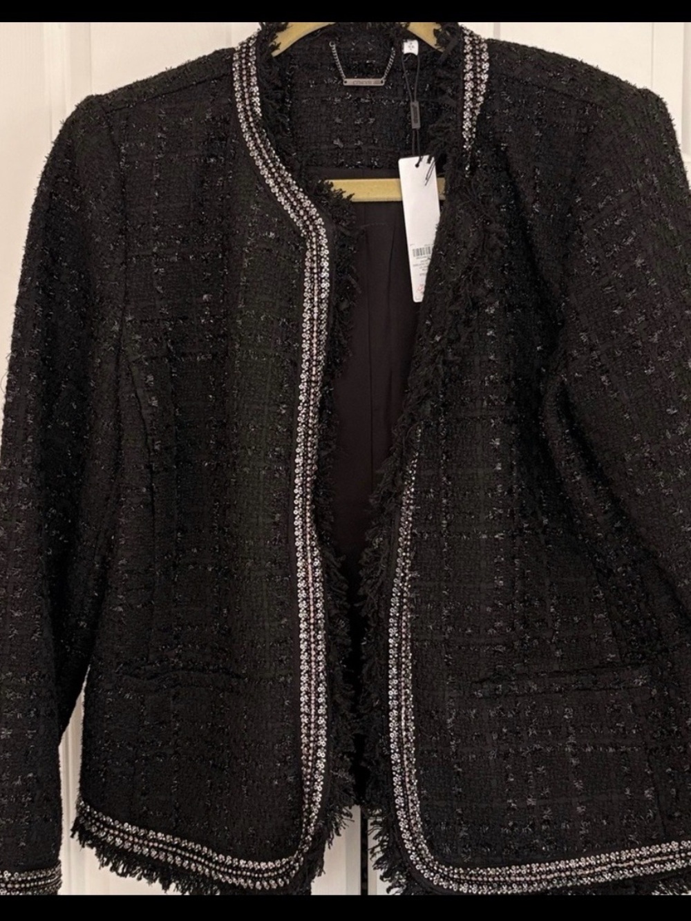 Embellished Black Tweed Open-Front Jacket - Picture 6 of 9